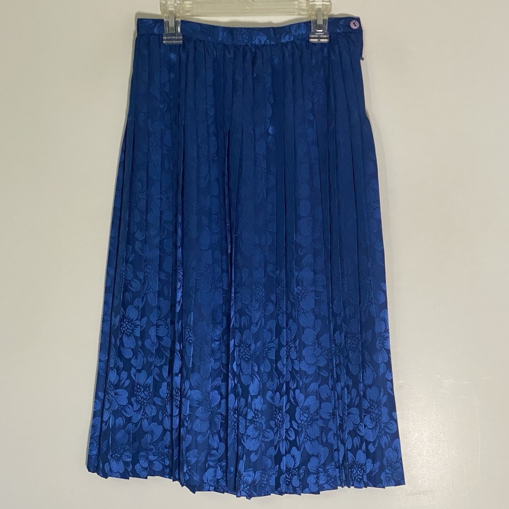 Vintage Argenti Skirt Womens 8 Blue Floral Pleated Satin Flowy Classy Dainty